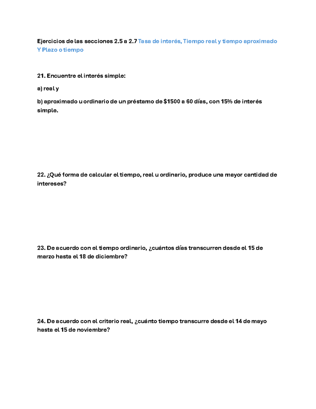 Ejercicios sobre Tasa de Interés y Tiempo Real - Secciones 2.5 a 2.7 ...