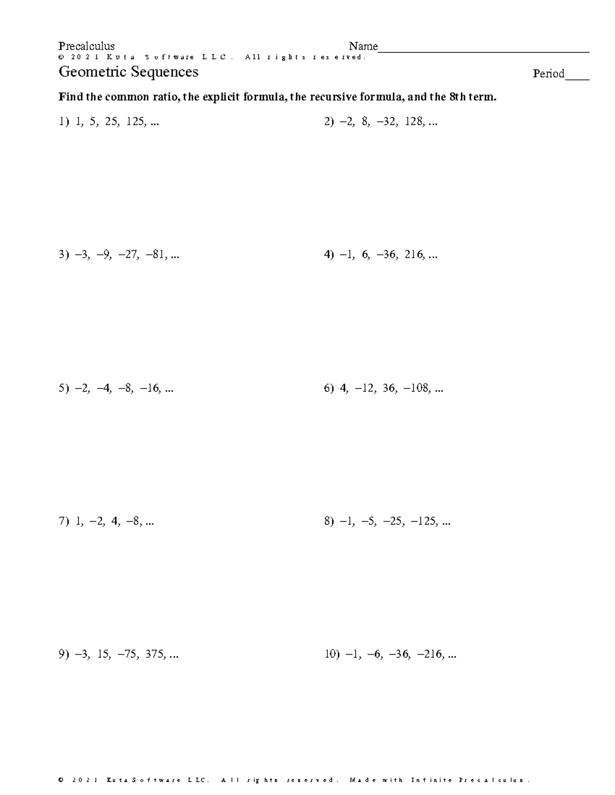 Precalculus QKuuKtUao Geometric Sequences Worksheet - Studocu