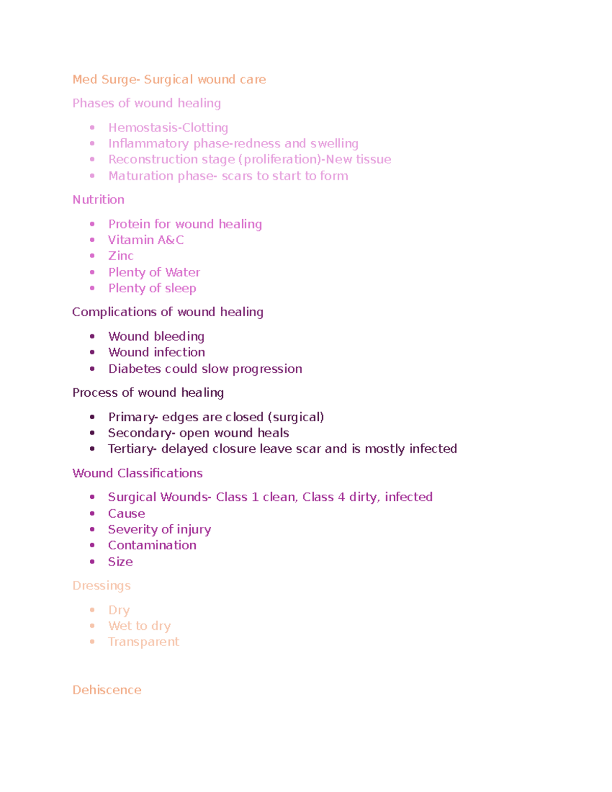Med Surg Notes: Wound Care, Healing Phases & Complications - Studocu