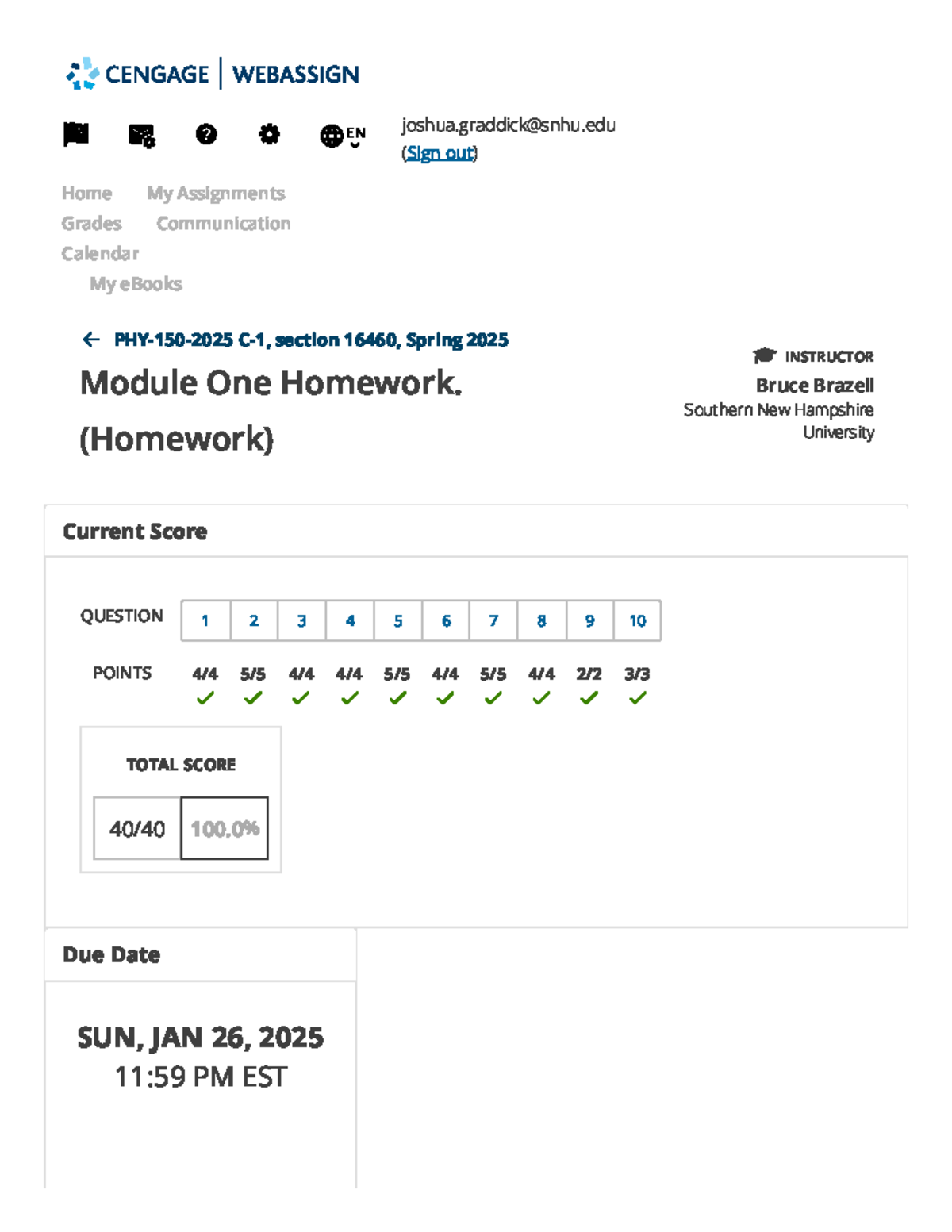 Module One Homework. - PHY-150 - EN joshua@snhu (Sign out) PHY-150-2025 ...