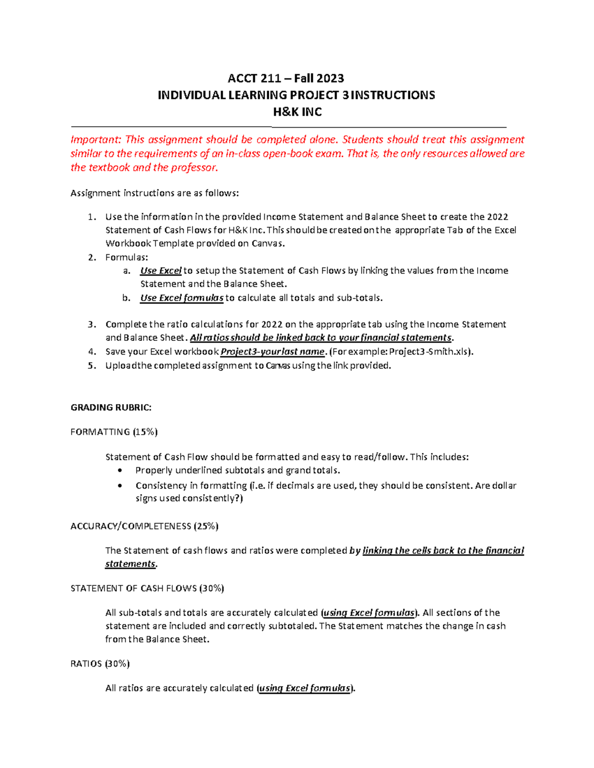ACCT 211 ILP 3 Instructions: Statement of Cash Flows & Ratios - Fall ...