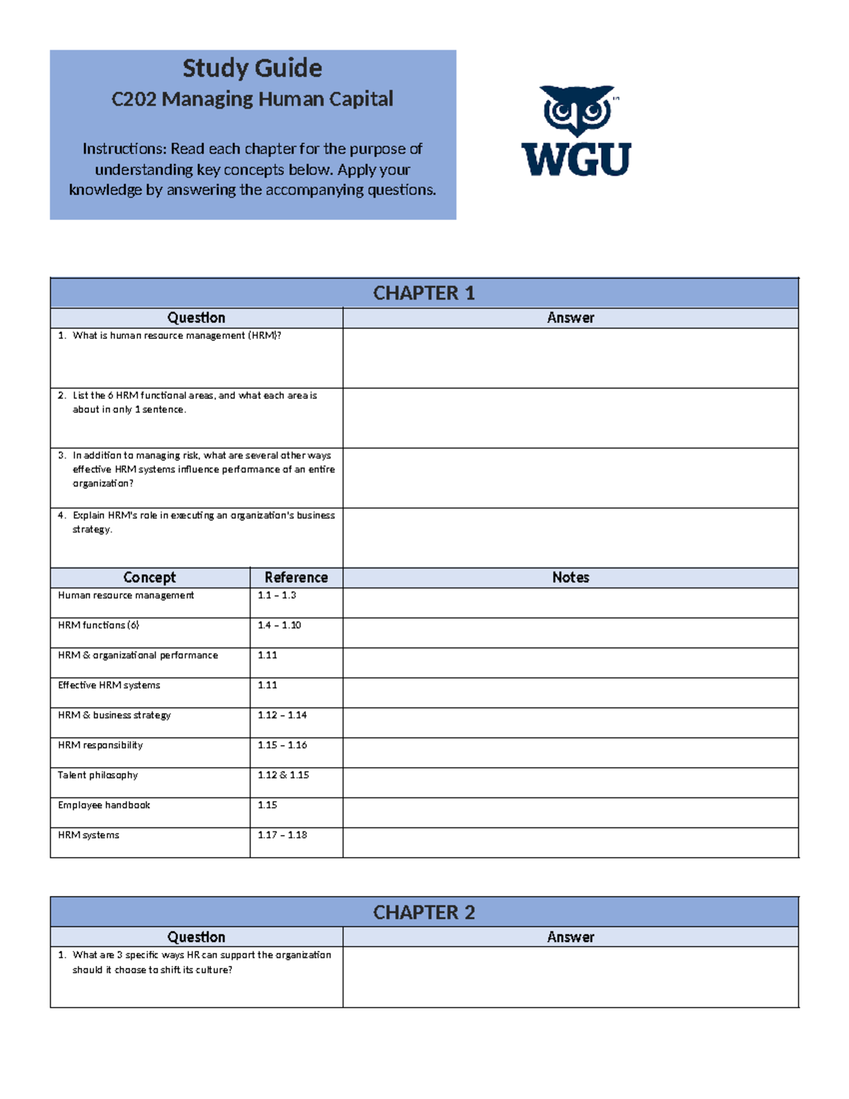 C202 Managing Human Capital Study Guide: Key Concepts & Questions - Studocu