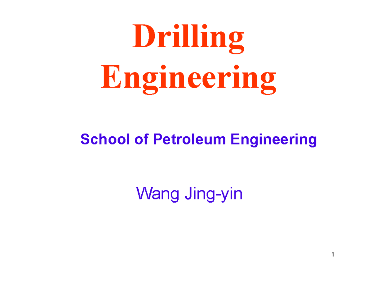 Drilling Engineering Chapter 1: Overview and Key Concepts - Studocu