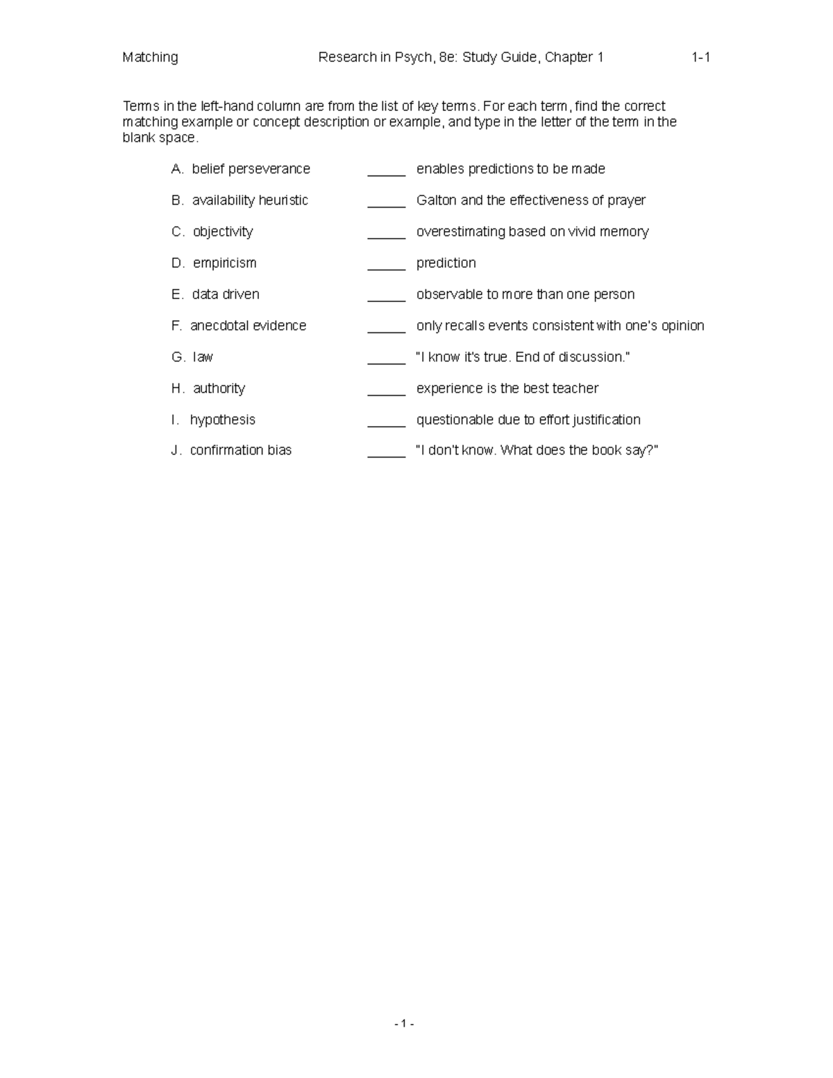 PSY 2020 Study Guide: Chapter 1 Matching Research Terms - Studocu