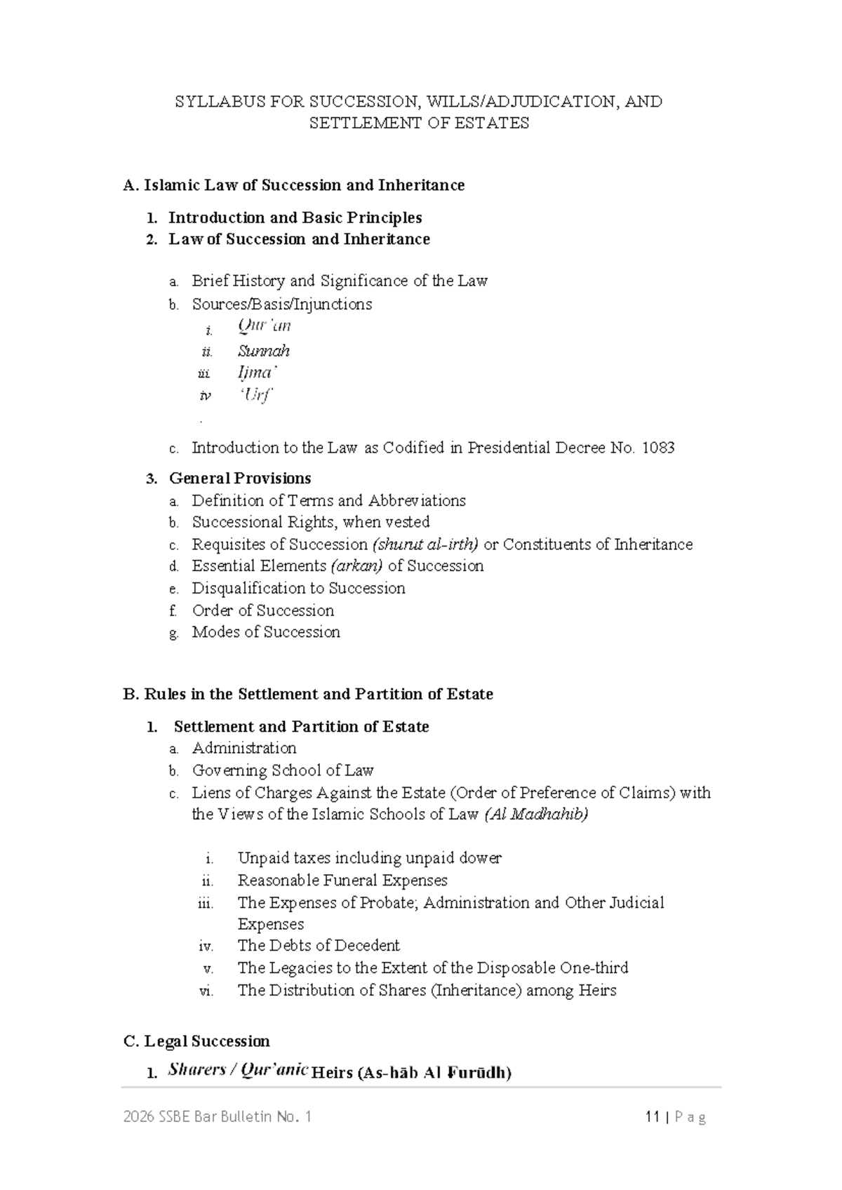 Syllabus for Shariah Court Procedures (2026 SSBE) - Studocu