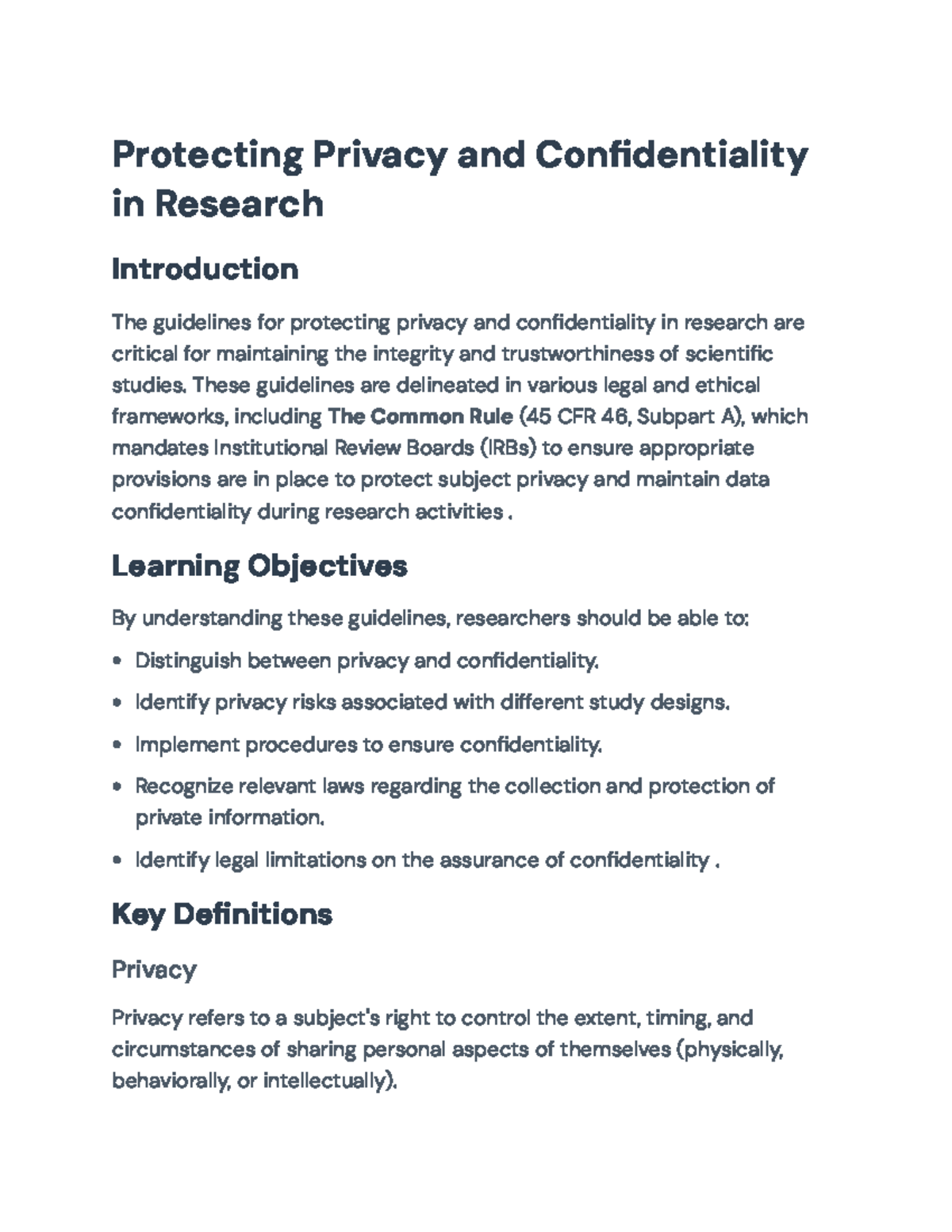 Guidelines for Protecting Privacy & Confidentiality in Research ...