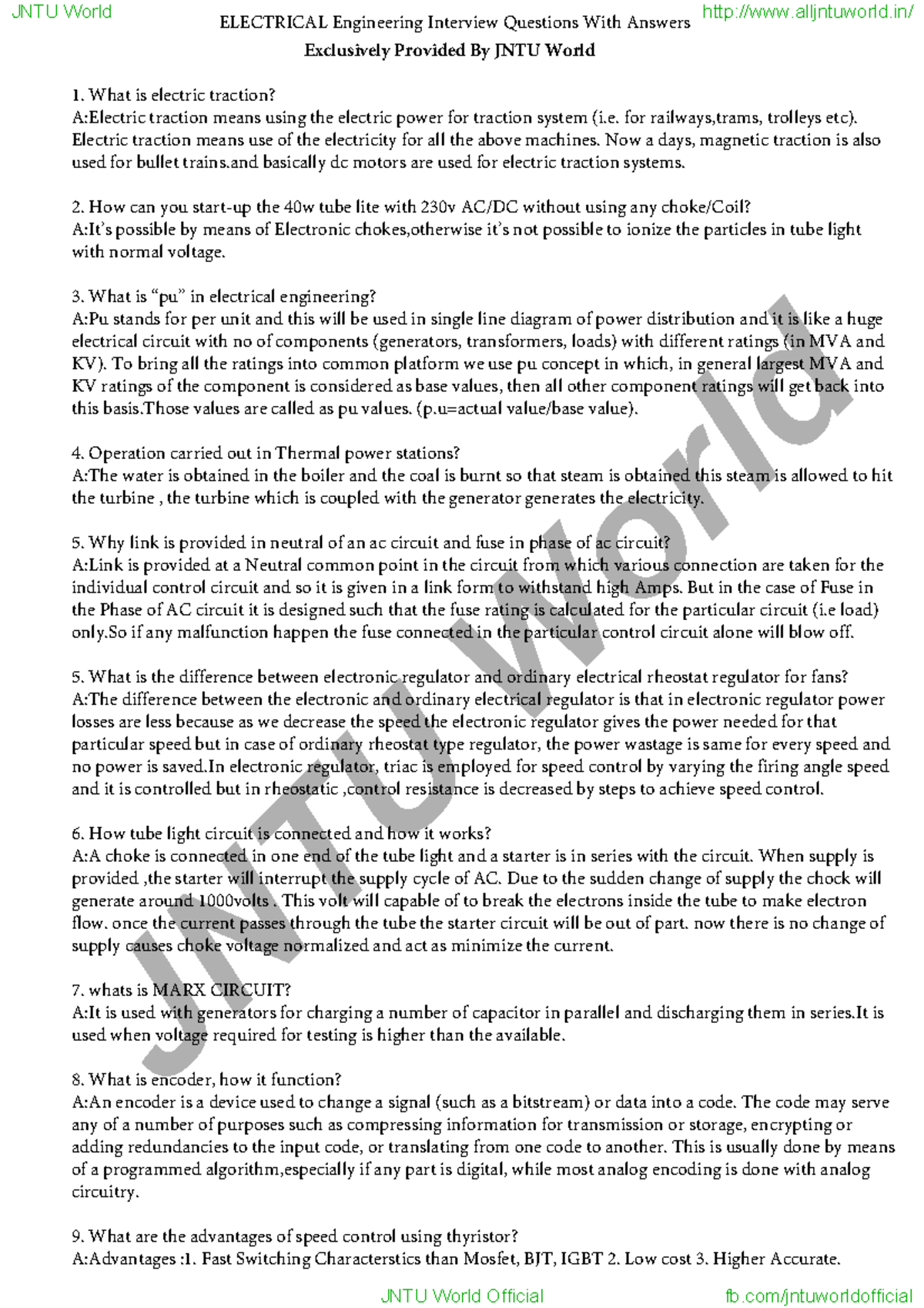 EEE Interview Questions - ELECTRICAL Engineering Interview Questions ...