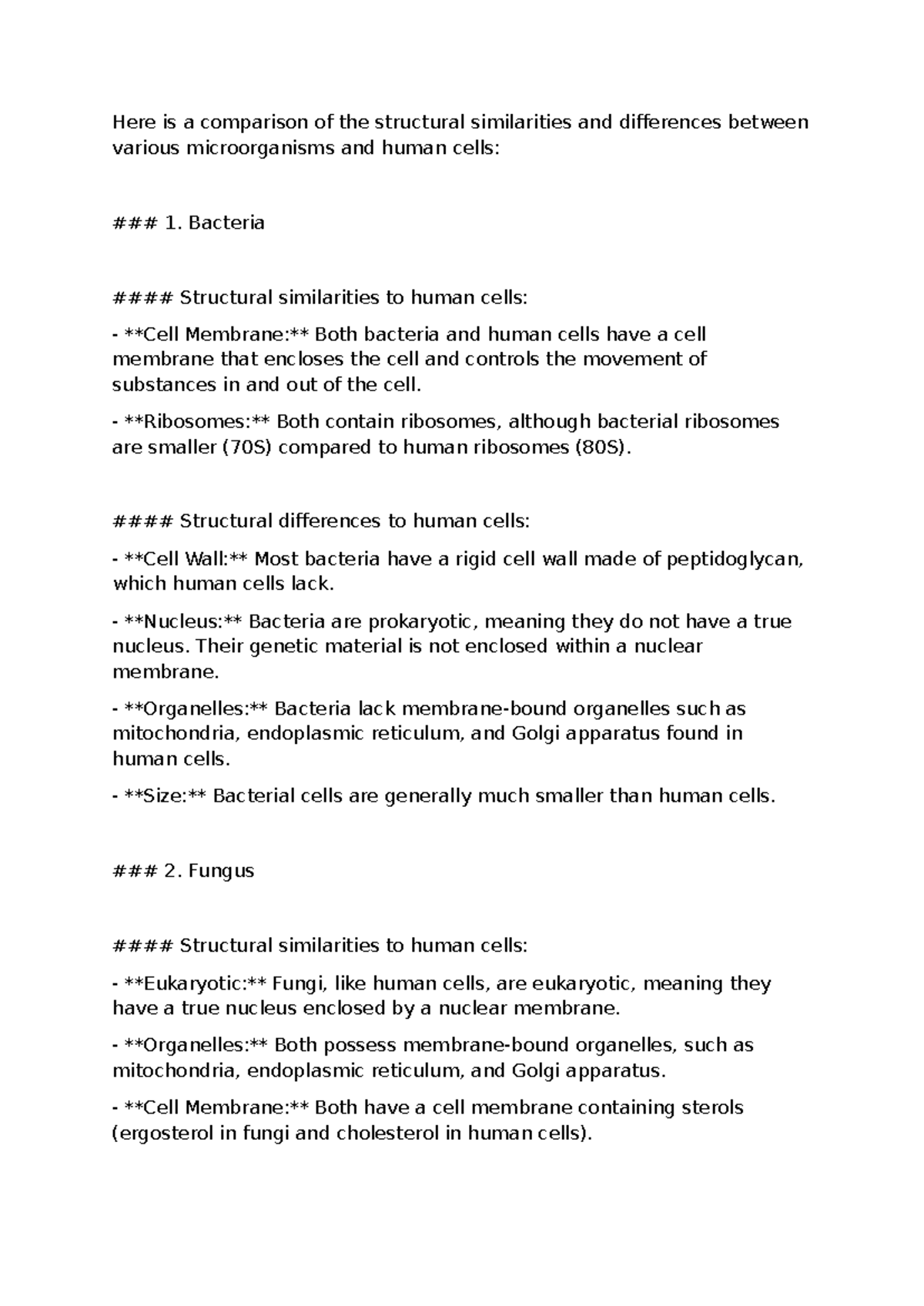 Bioscience Module 2: Structural Comparison of Microorganisms & Human ...