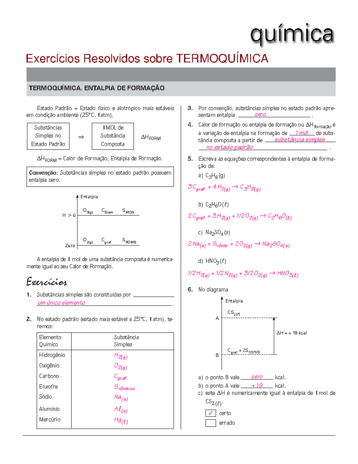 Exercícios Resolvidos de Termoquímica: Entalpia e Combustão - Studocu