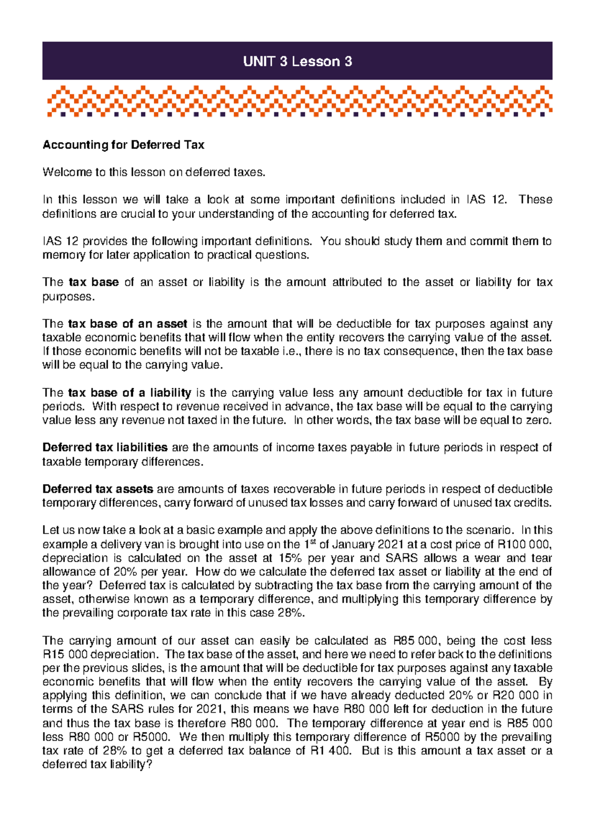 UNIT 3 Lesson 3: Understanding Deferred Tax in Accounting - Studocu