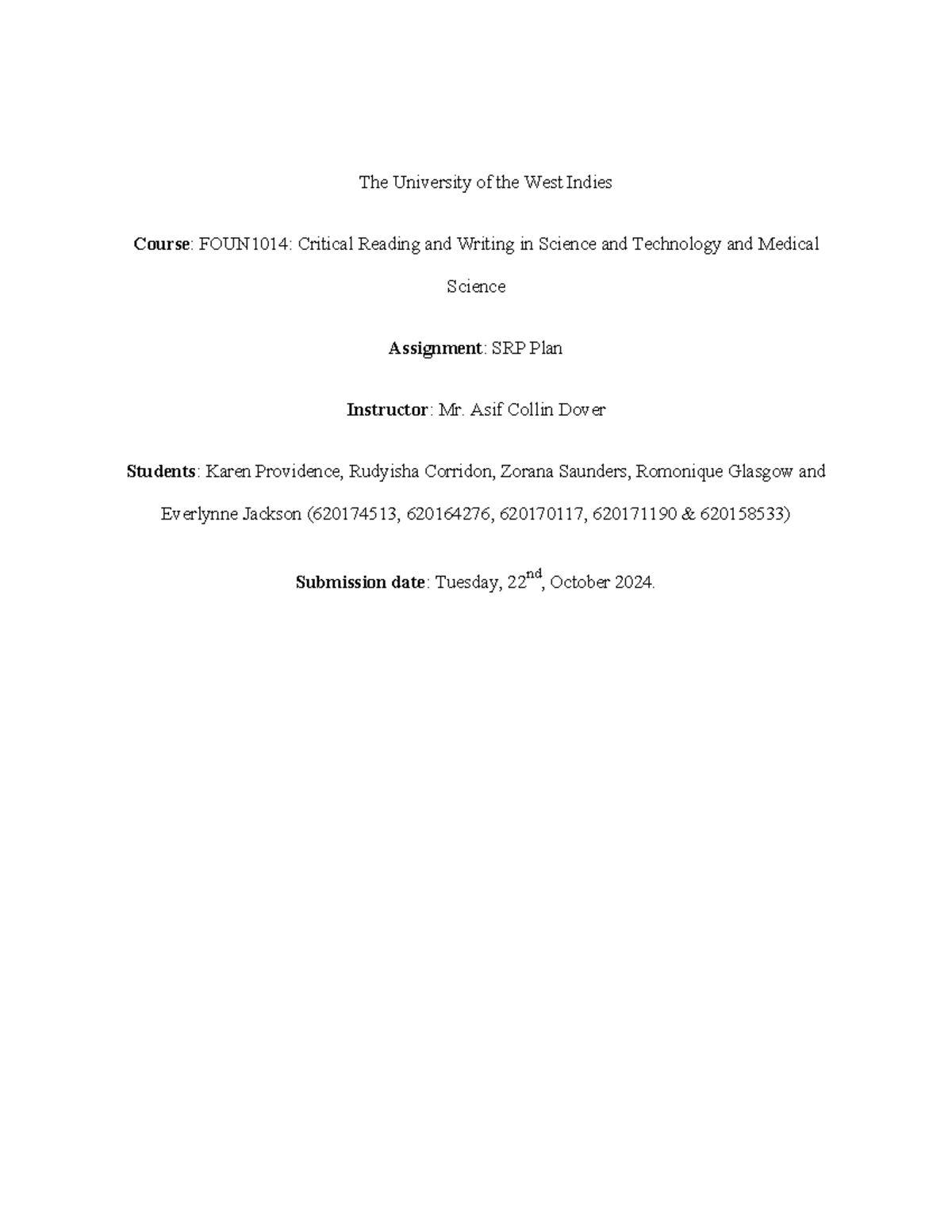 Copy of SRP PLAN - This was a for a scientific research paper - The ...