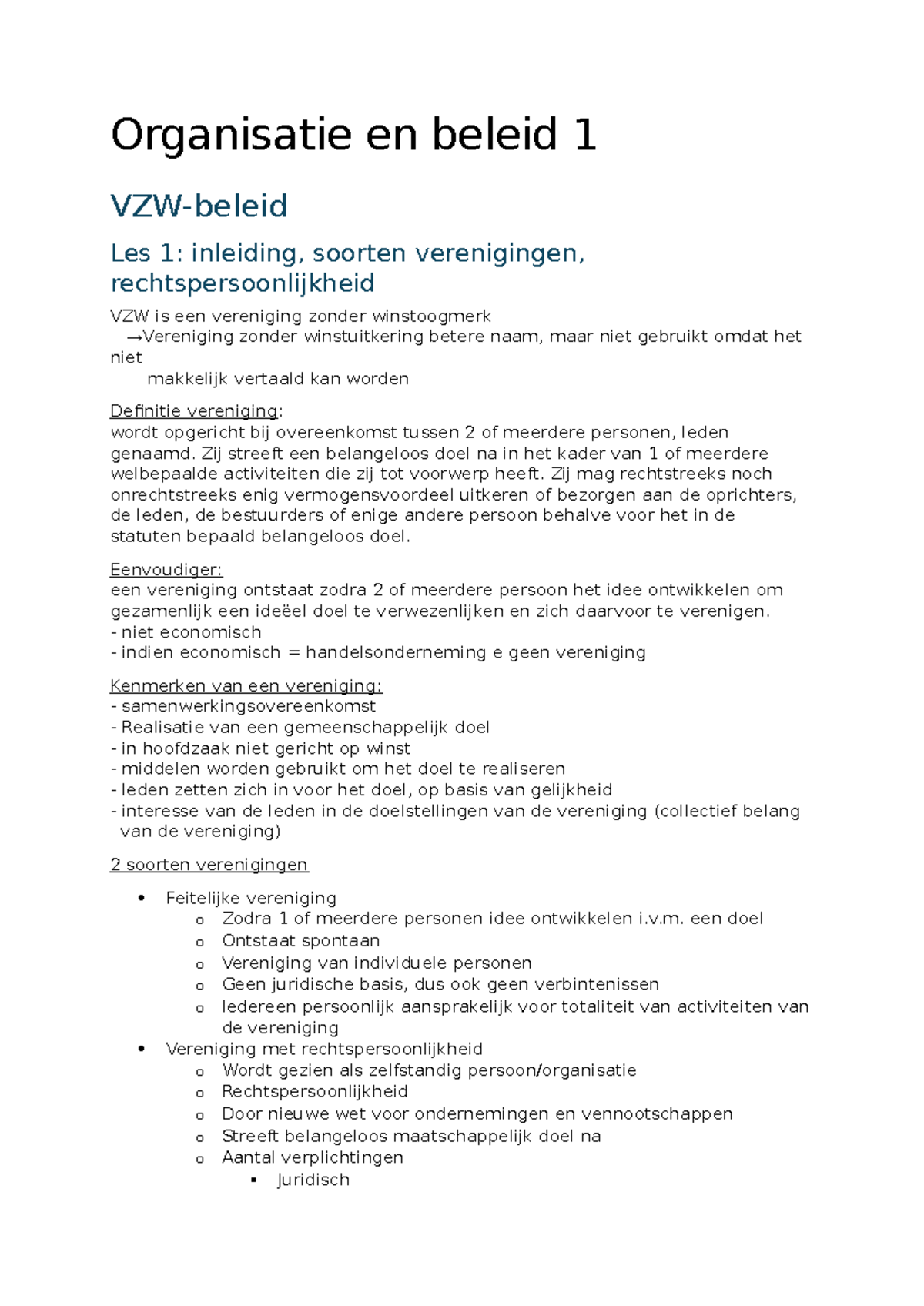 Organisatie en beleid les 1 - Organisatie en beleid 1 VZW-beleid Les 1 ...