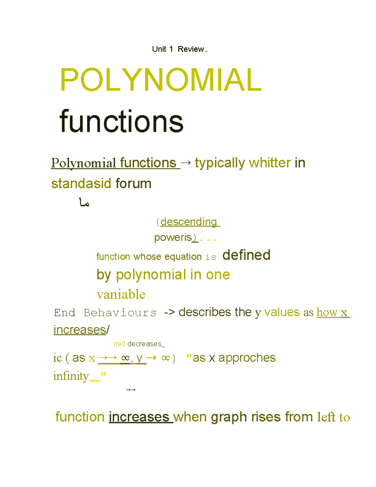Advanced Functions Notes - 1: Polynomial Functions Review - Studocu