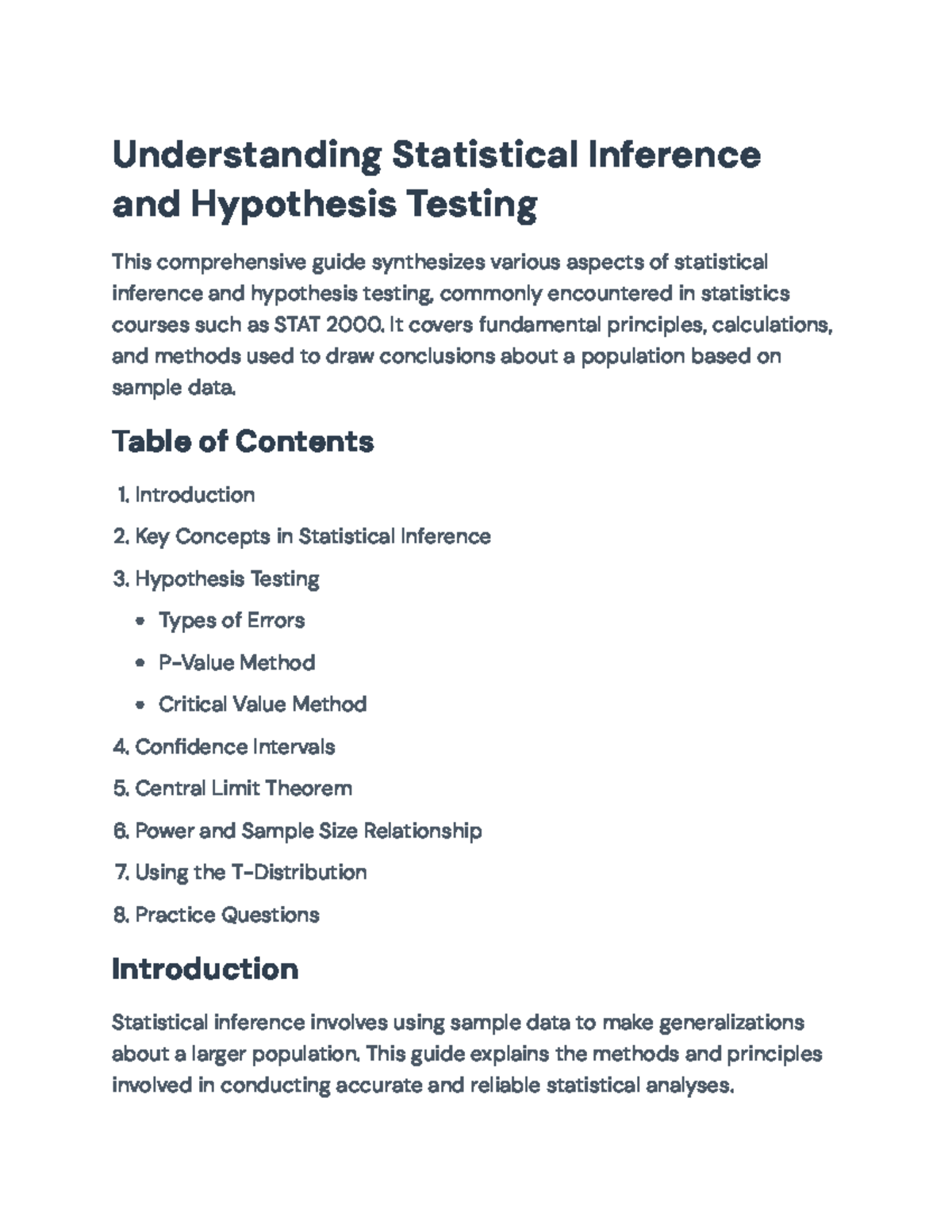 STAT 2000: Comprehensive Guide to Statistical Inference & Hypothesis ...