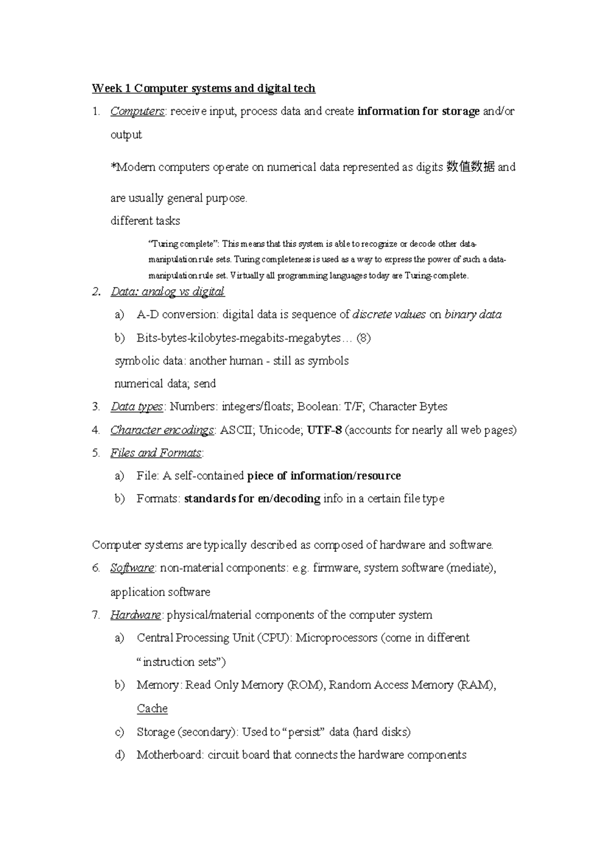 COMP101 Week 1 Tech Notes: Computer Systems & Digital Tech Overview ...