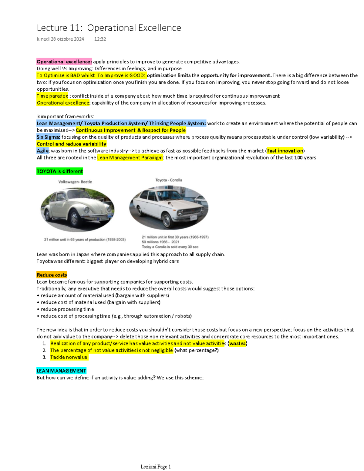 Lecture 11: Operational Excellence and Continuous Improvement - Studocu