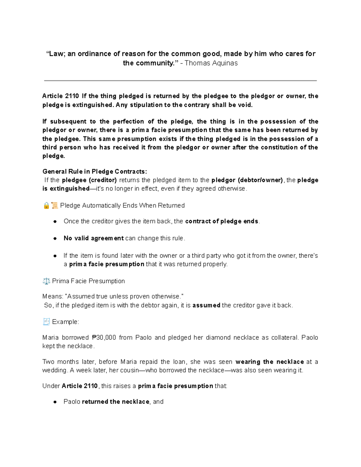 Business Law - Article 2110 and Pledge Regulations Summary - Studocu