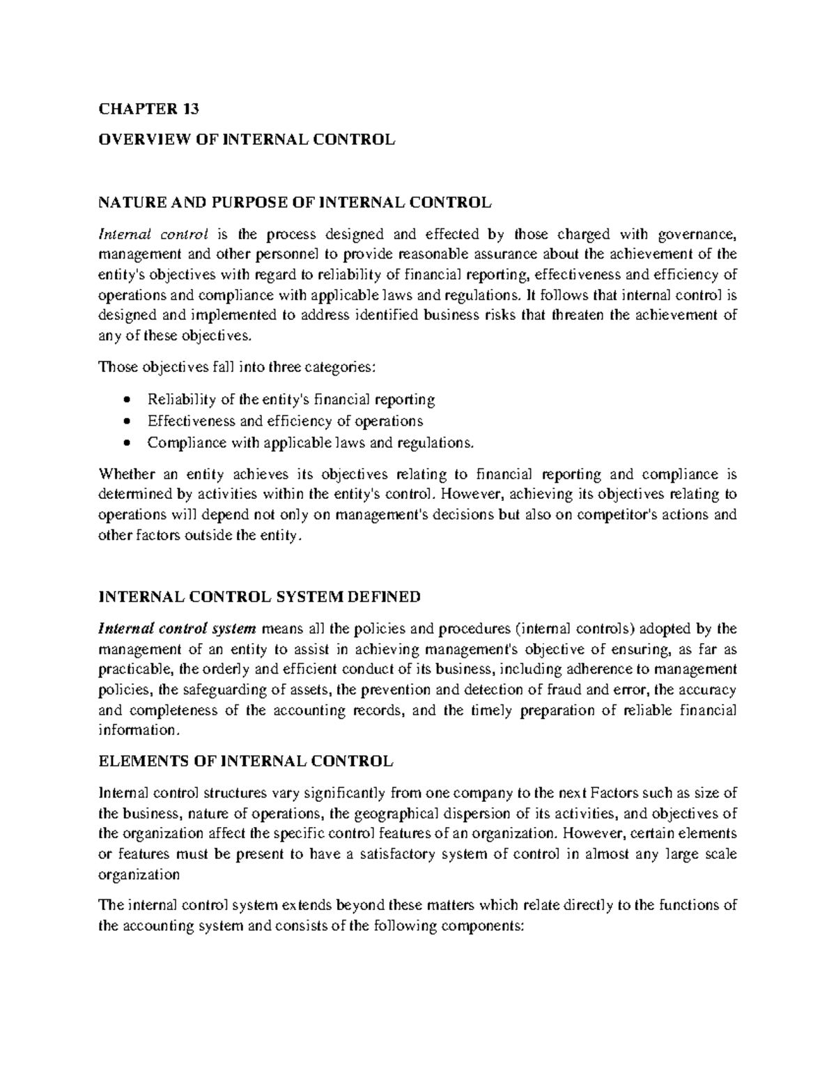 Chapter 13-17: Internal Control Overview and Analysis - Studocu