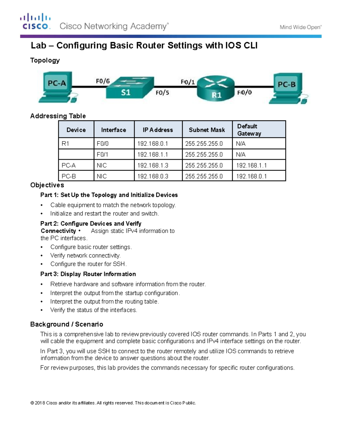 Lab 3 Configuring Basic Router Settings with IOS CLI PT Maroun ...