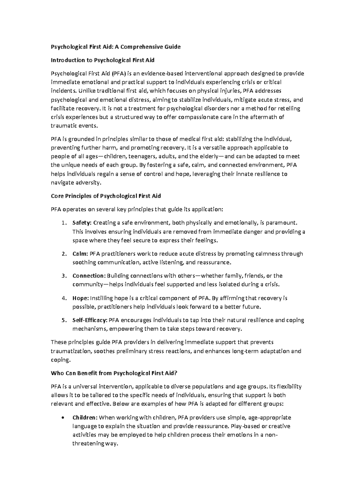 Psychological First Aid (PFA): A Comprehensive Overview - Studocu