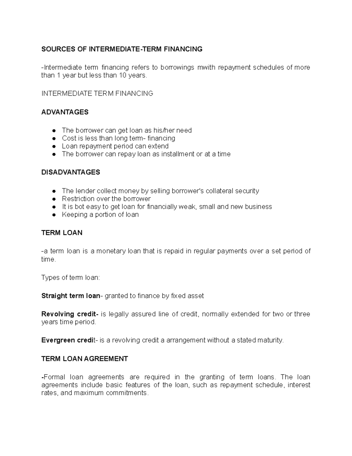 Sources of Intermediate-Term Financing: Key Notes & Considerations ...