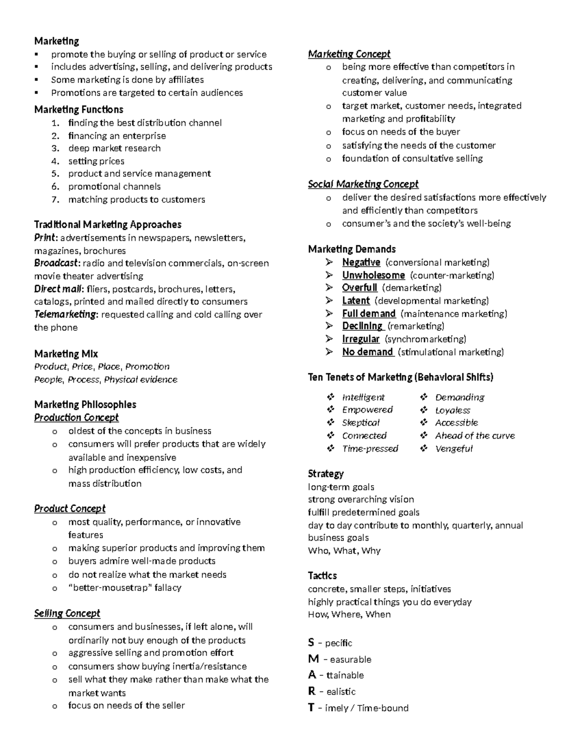 Marketing Introduction Notes (MKT 101) - Studocu