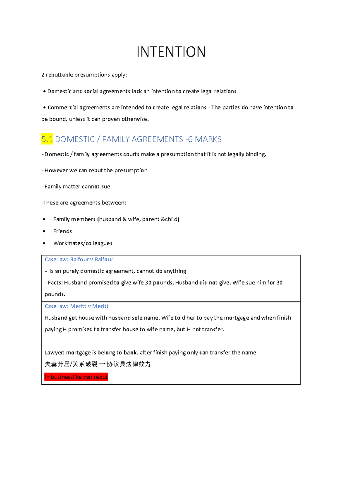 ACCA LAW - Intention & Rebuttable Presumptions in Agreements - Studocu