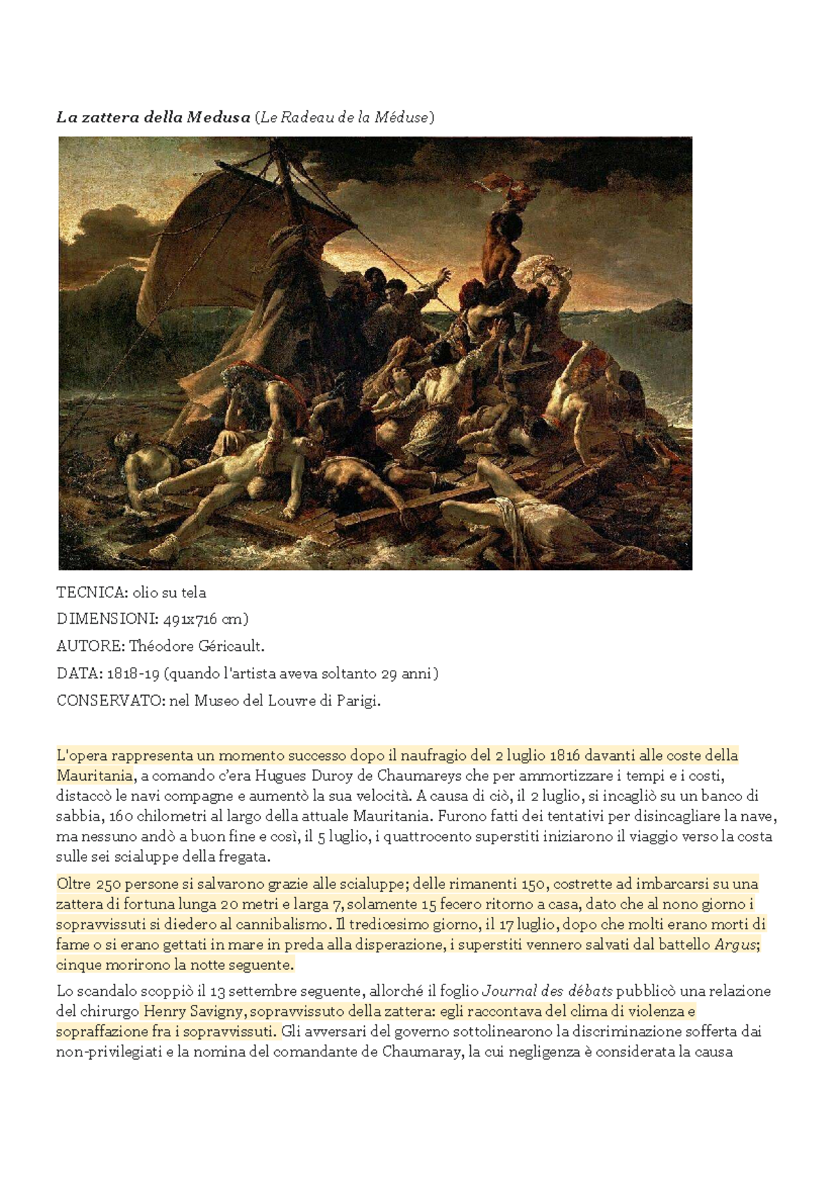 La zattera della Medusa: Analisi dell'opera di Géricault - Studocu