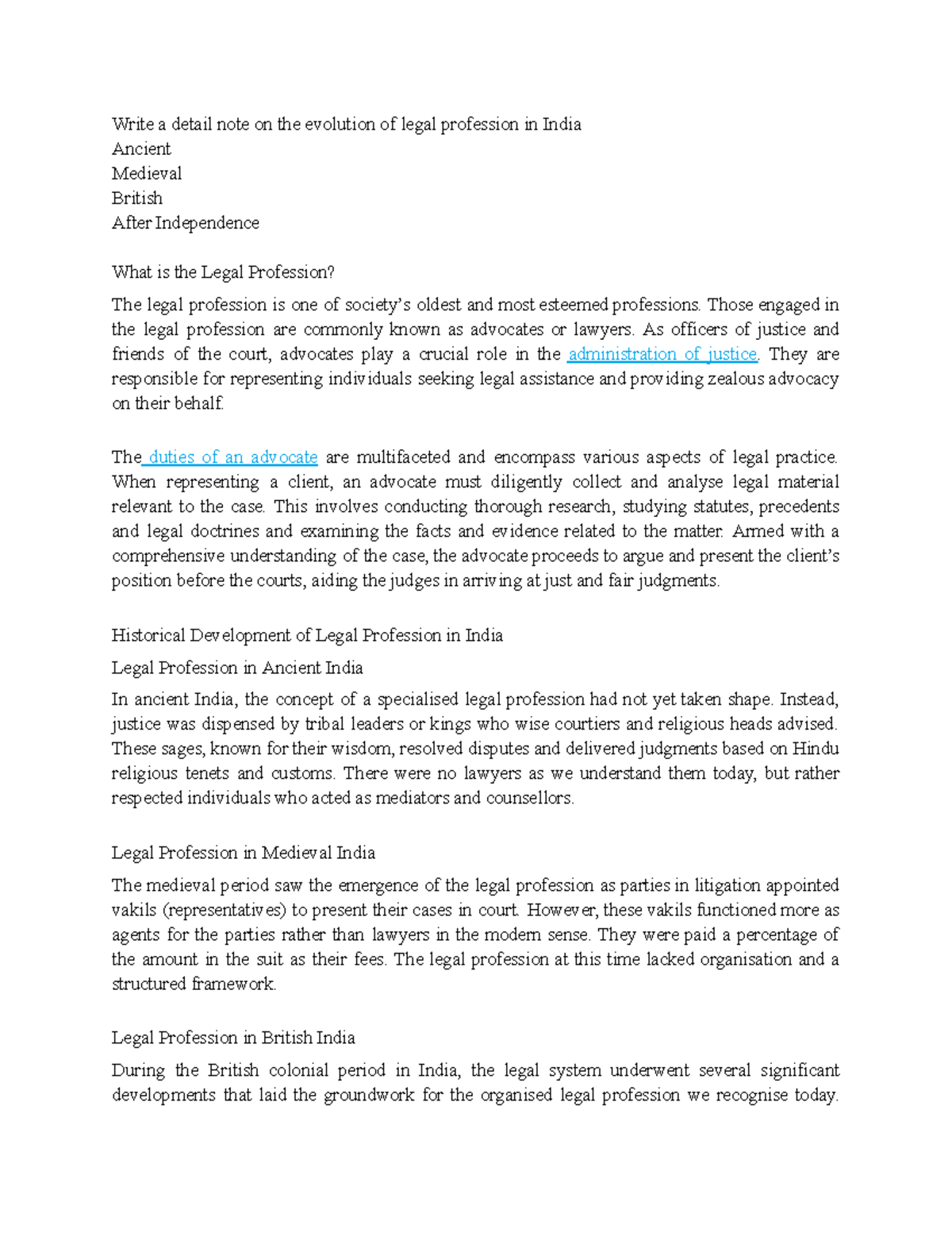 Evolution of the Legal Profession in India: Ancient to Modern (LAW 101 ...