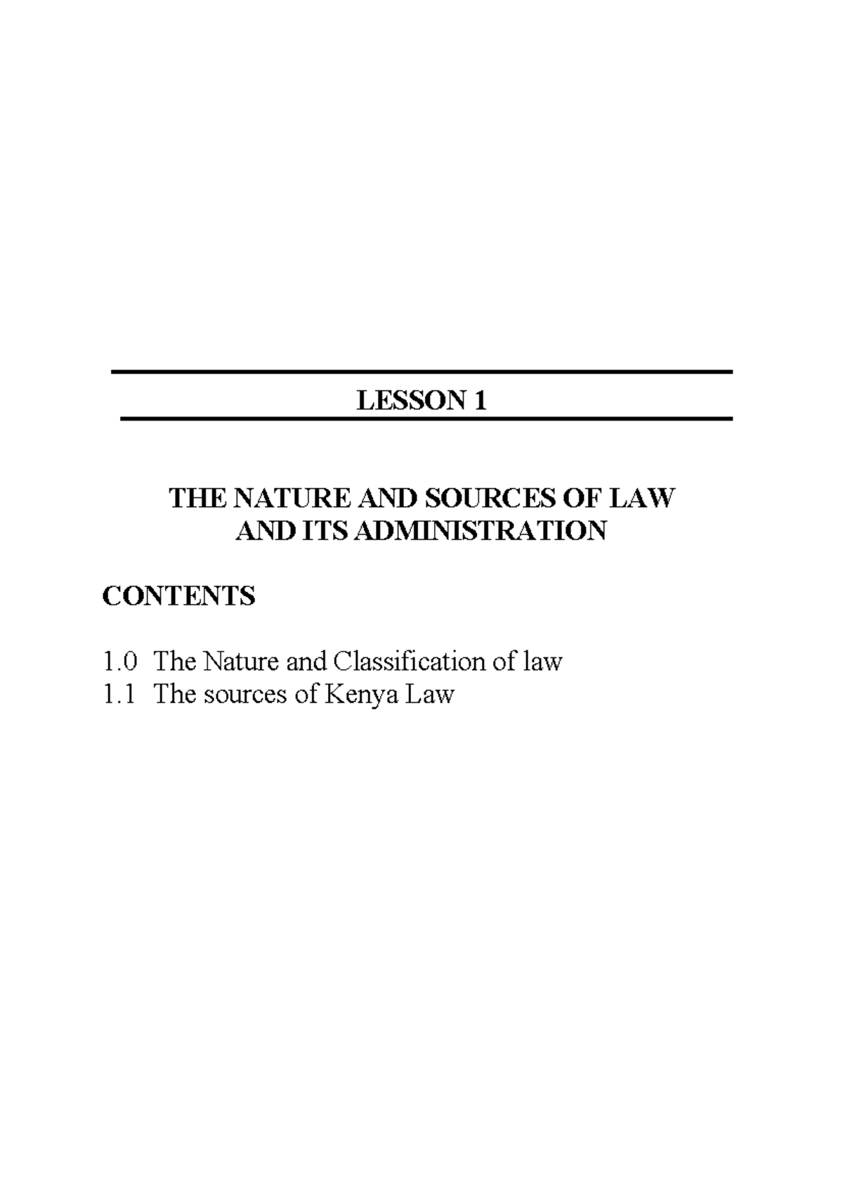 LE1 - Lesson 1: Nature and Sources of Law in Kenya - Studocu