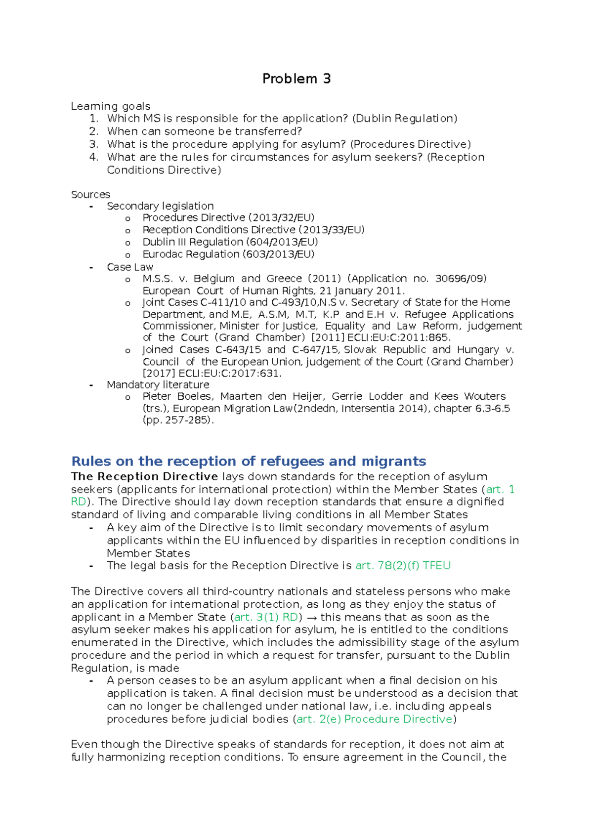 Refugee Reception & Asylum Procedures: Insights from Directives & Cases ...