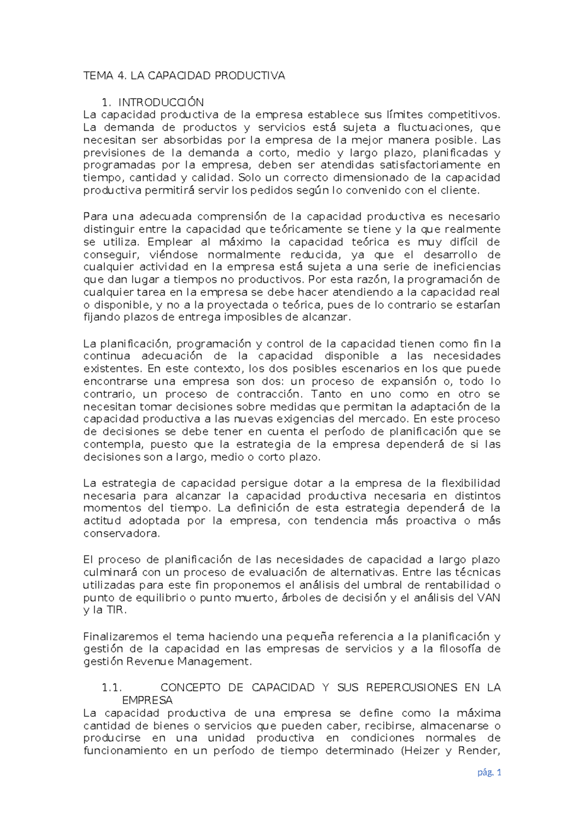 TEMA 4: CAPACIDAD PRODUCTIVA Y SU IMPACTO EN LA COMPETITIVIDAD - Studocu