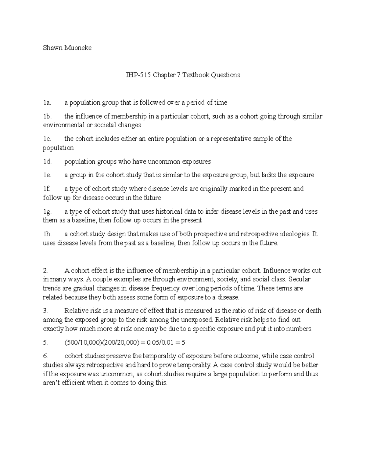 Ch 7 Textbook Questions: Cohort Studies and Relative Risk Analysis ...