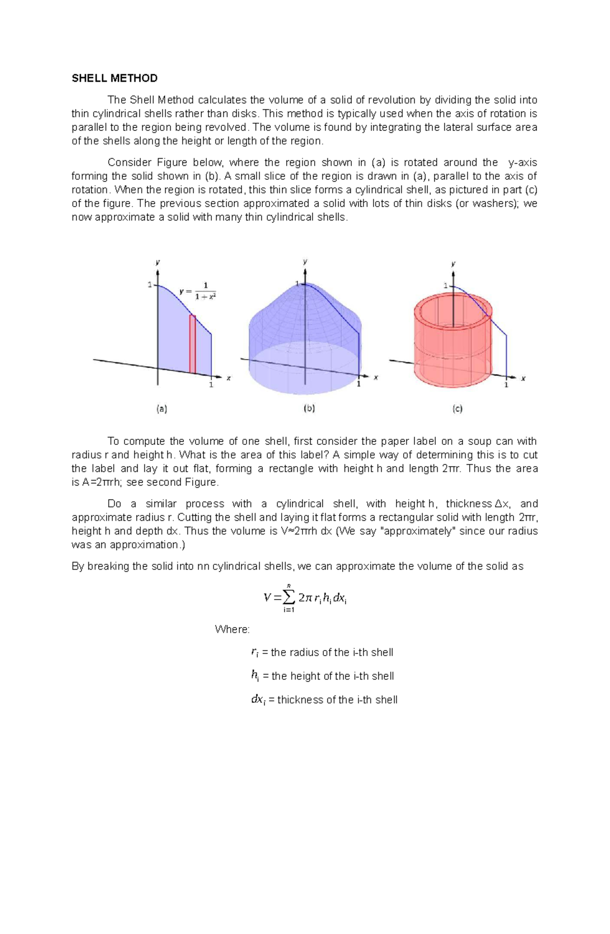 Shell Method: Volume Calculation of Solids of Revolution Summary - Studocu