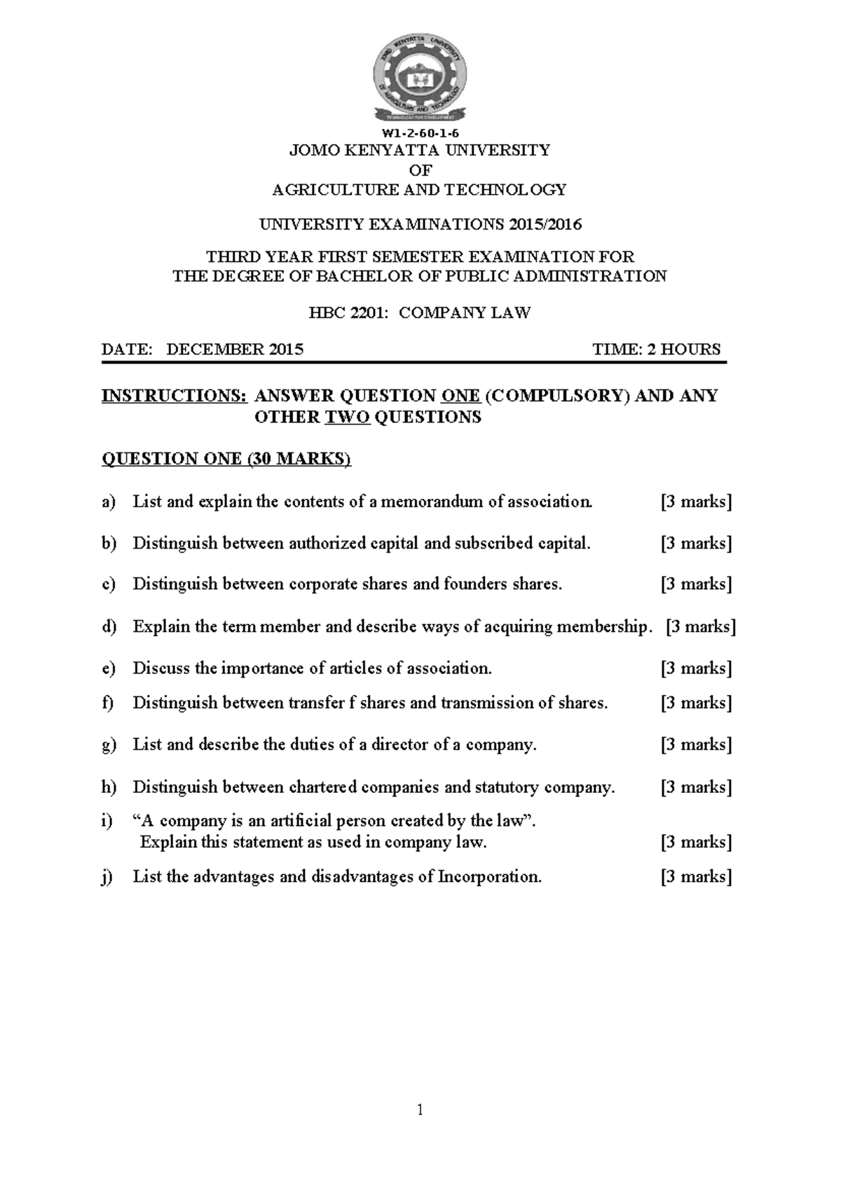 HBC 2201 Final Exam Notes: Company Law Overview and Key Concepts - Studocu