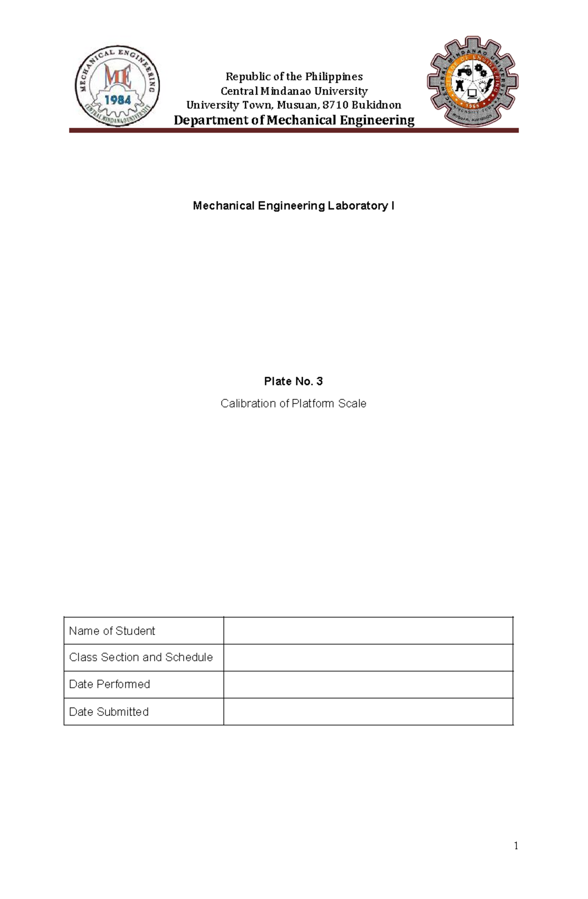 ME 101: Lab Report on Calibration of Platform Scale - Studocu