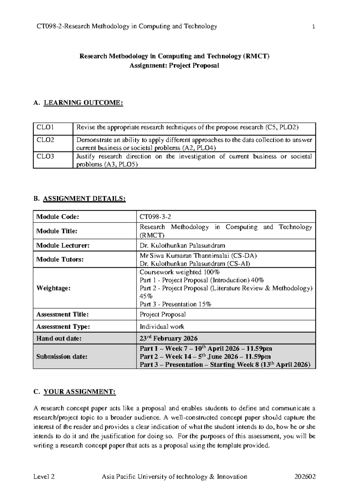 RMCT 2026: Project Proposal for Research Methodology in Computing - Studocu