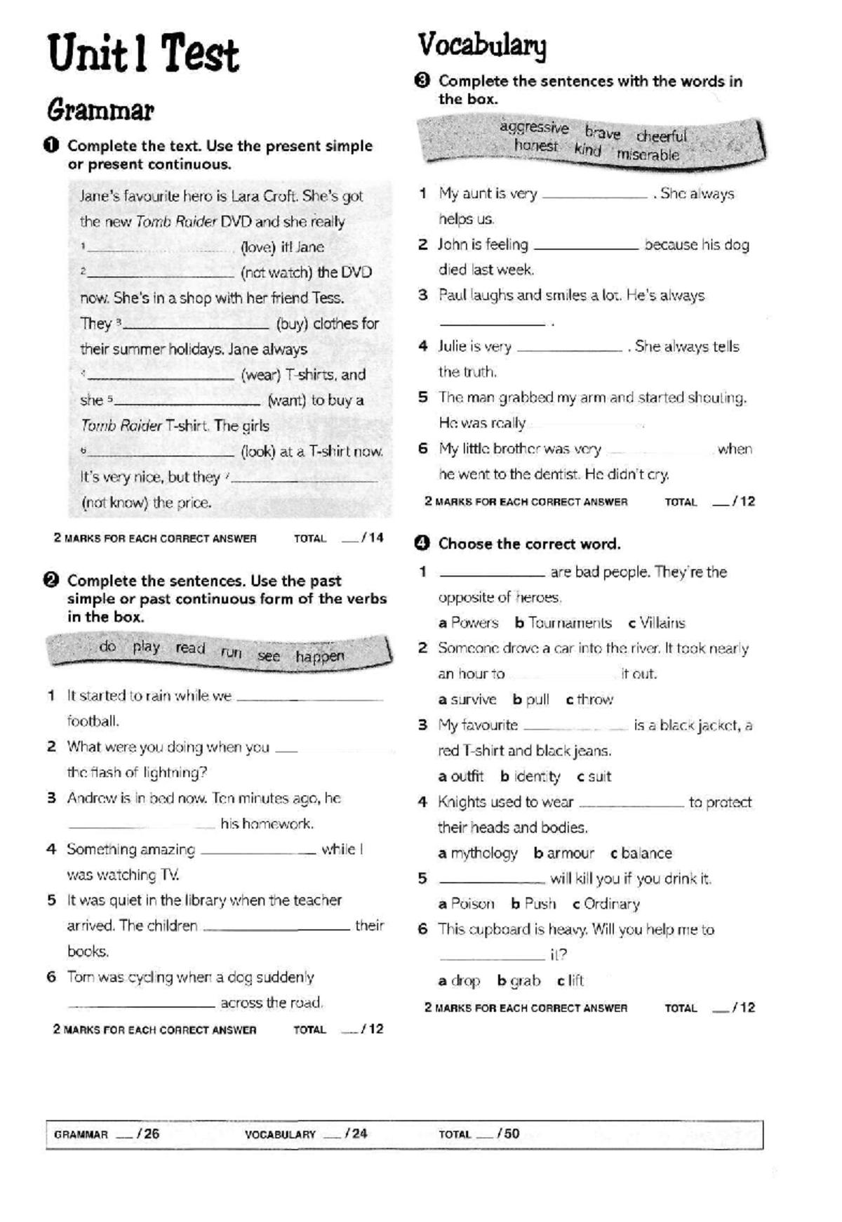 Unit 3 Test Vocabulary 3: Heroes and Grammar Exercises - Studocu
