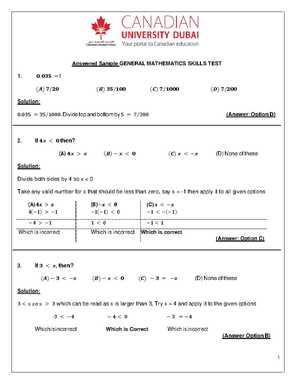Sample GENERAL MATHEMATICS SKILLS TEST 1 Solutions - Studocu