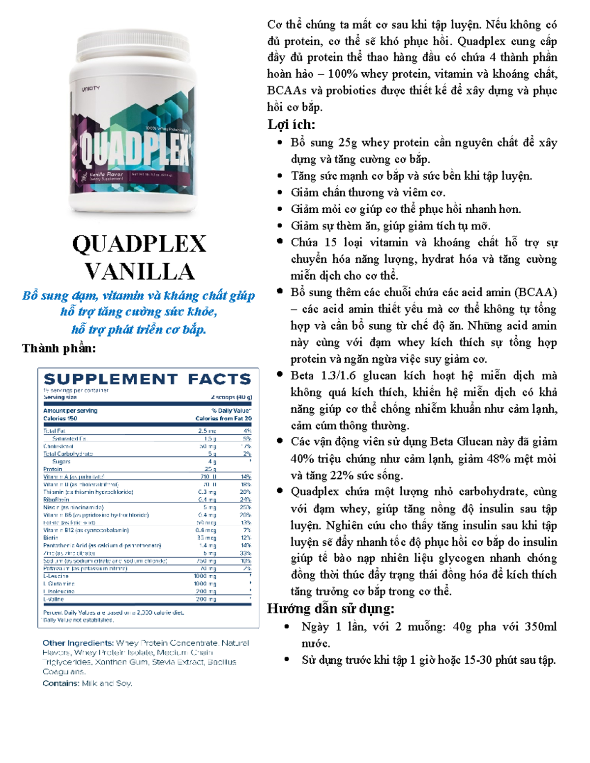 Quadplex - abc - QUADPLEX VANILLA Bổ sung đạm, vitamin và kháng chất ...