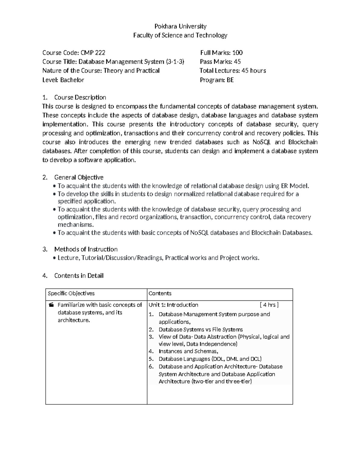 Database Management System (CMP) - Course Syllabus - Studocu