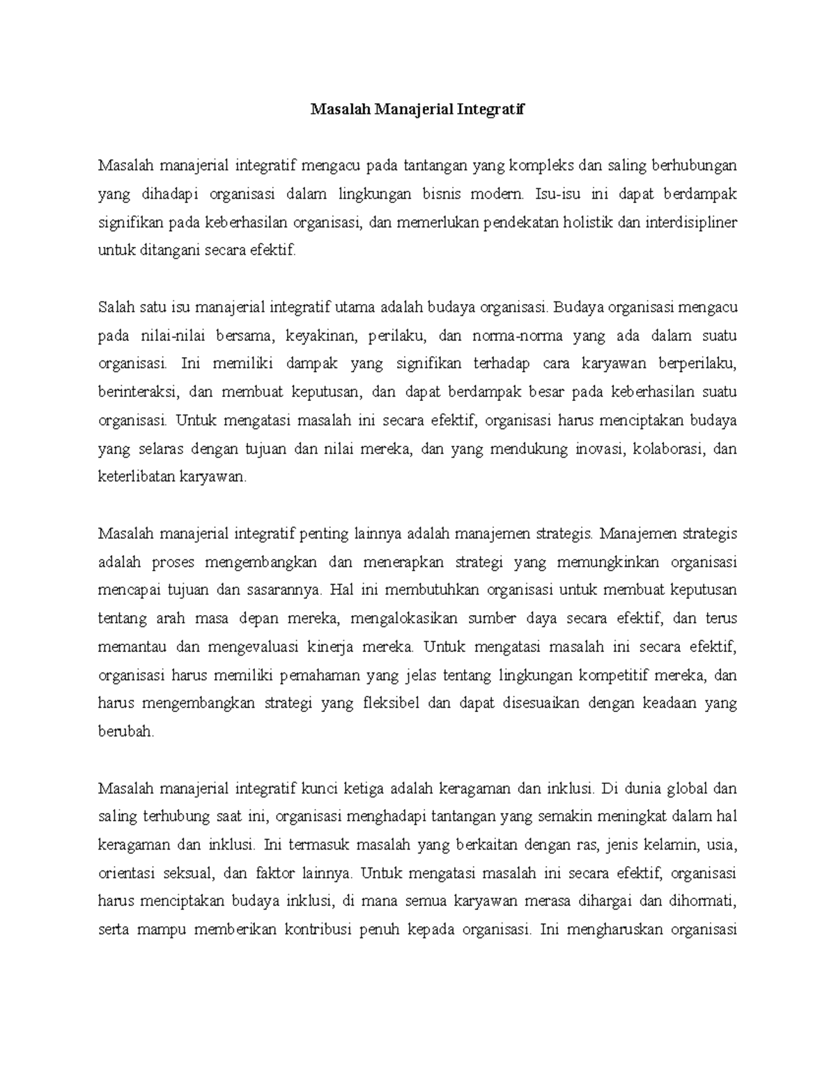 Masalah Manajerial Integratif dalam Organisasi Modern - Studocu