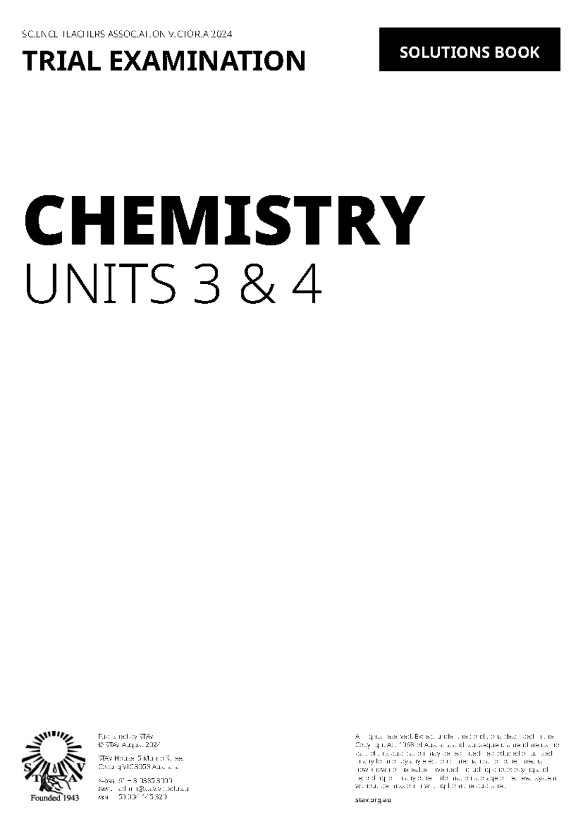 STAV 2024 - Chemistry - Unit 34 - Trial Exam Solutions - Studocu