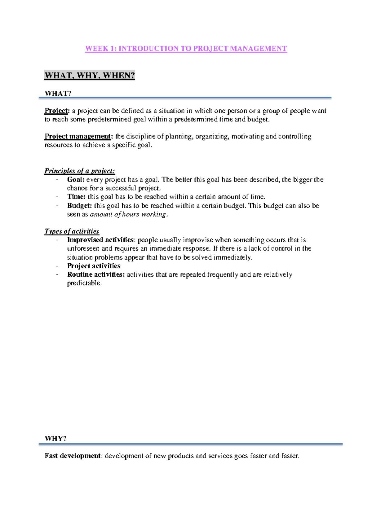 Project Management 101: Week 1 Overview & Principles - Studeersnel