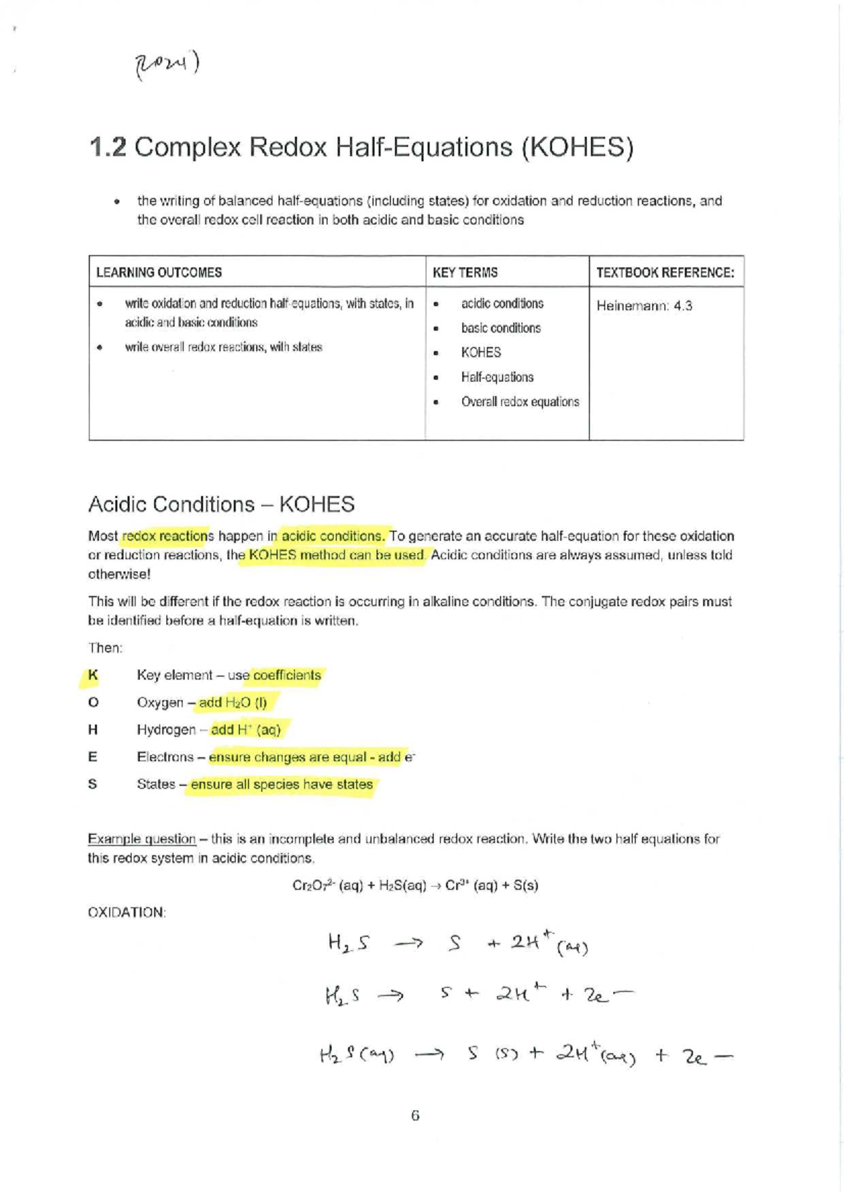 1.2 - Complex Redox Half-Equations Solutions (KOHES) - Studocu