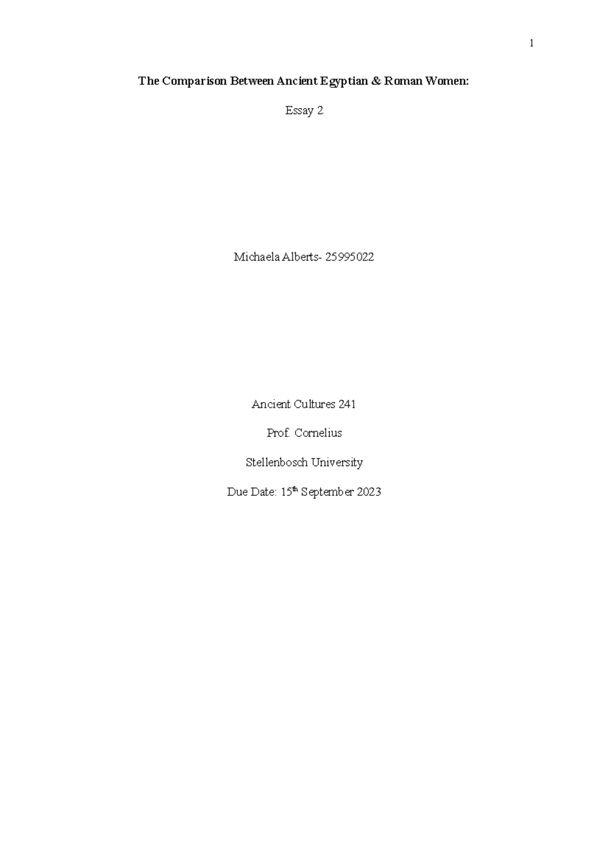 Anc 241 - Essay 2: Comparing Women in Ancient Egypt & Rome - Studocu