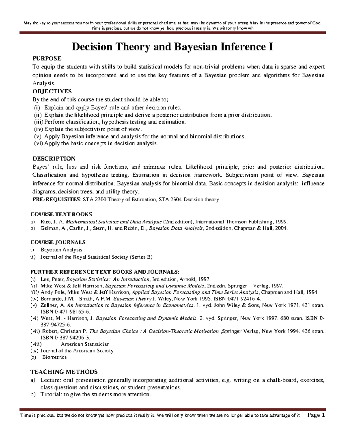 STA-2395 - Lecture Notes on Decision Theory and Bayesian Analysis - Studocu