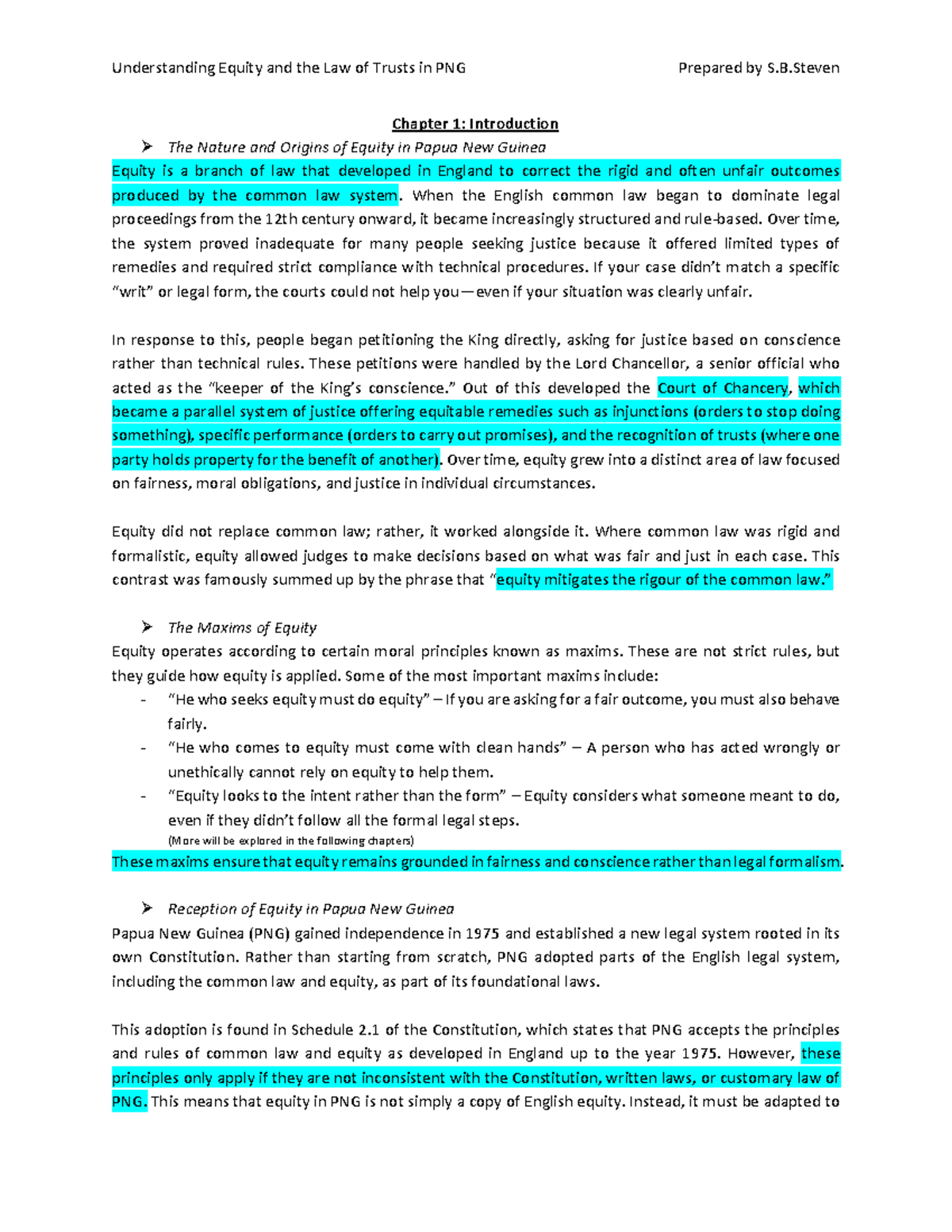 Equity and Trust Law in PNG: A Comprehensive Overview - Studocu