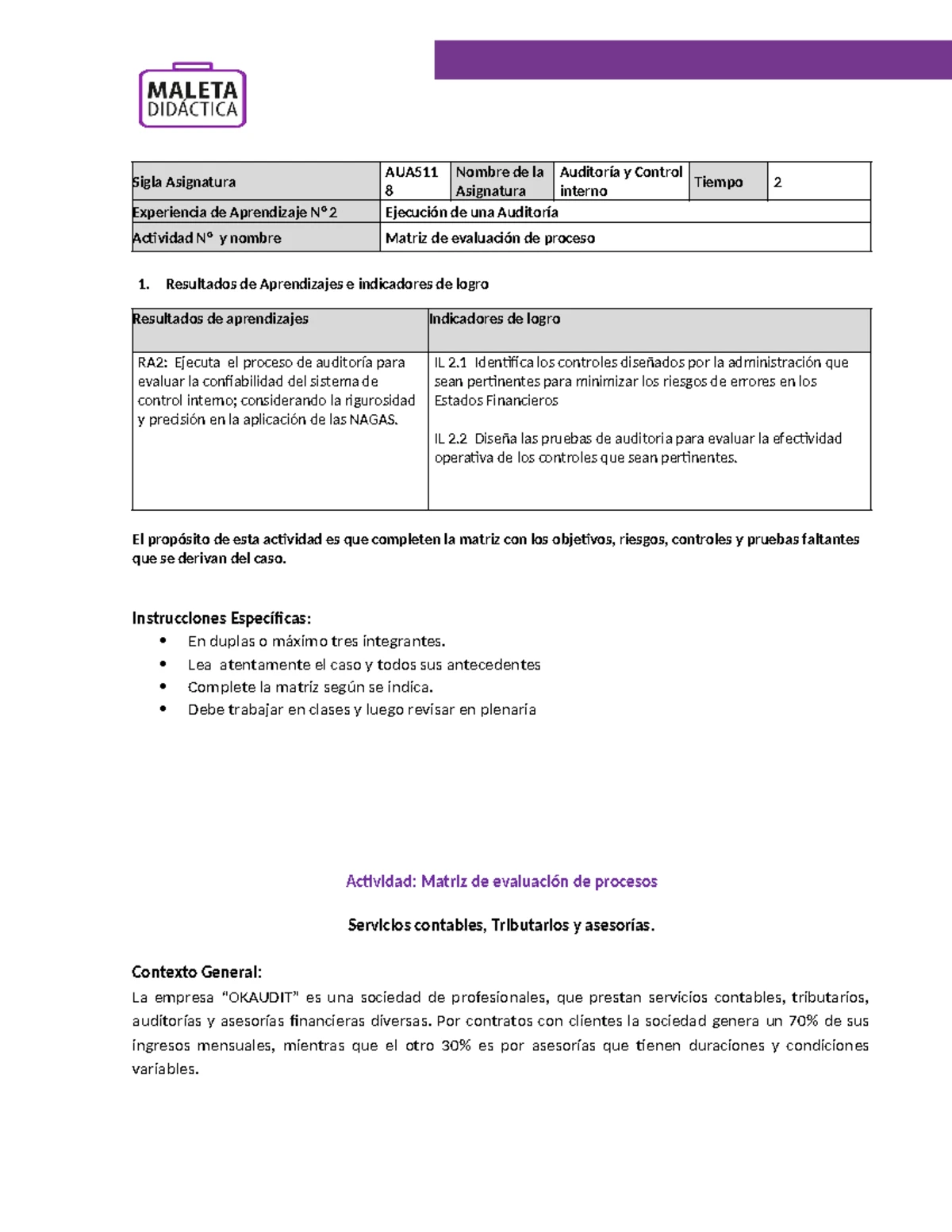 Evaluación Parcial 3 TRA5110: Informe de Auditoría del Control Interno ...