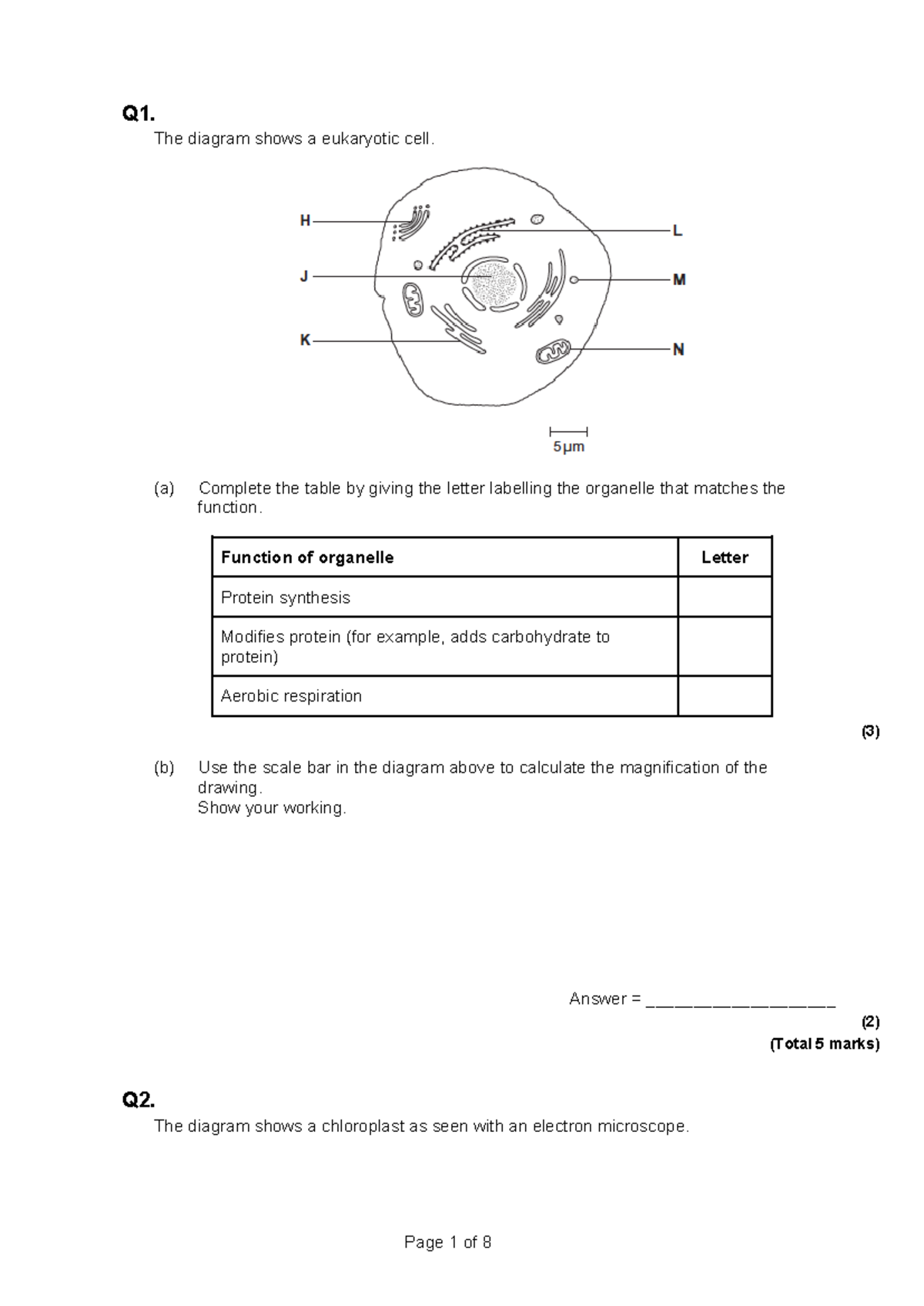 Biology 101: Cell Structure Test - Eukaryotic & Prokaryotic Cells - Studocu